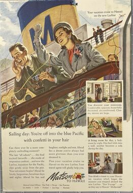 Matson Lines "To Hawaii-Your Off into the Blue Pacific" Vintage Art Print Ad '48
